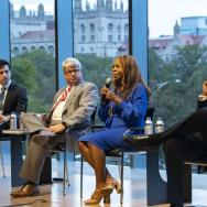 Guardian democracy reporter Sam Levine, Georgia election official Gabriel Sterling, Nevada Attorney General Aaron D. Ford and Black Voters Matter founder LaTosha Brown at the CPOST event. 