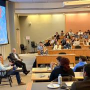 Matt Maloney, MBA’10, speaks at the Polsky Center