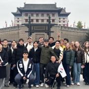 Students on a class trip to the City Walls in Xi'an.