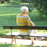 Elderly man sitting alone on park bench