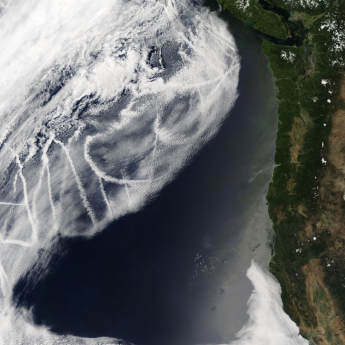 Clouds as seen from above, covering a landmass